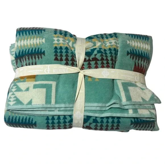 Pendleton Towel Set Unisex OS Aqua NEW Canyonlands 3-Piece Cotton Southwestern - Picture 3 of 9